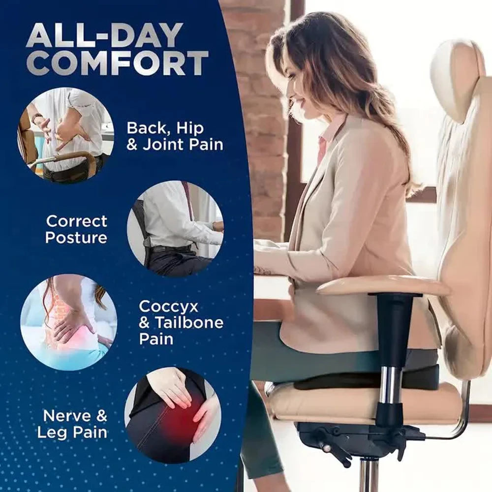 Ergonomic Memory Foam Seat Cushion – Doctor-Recommended Sciatica &amp; Tailbone Relief